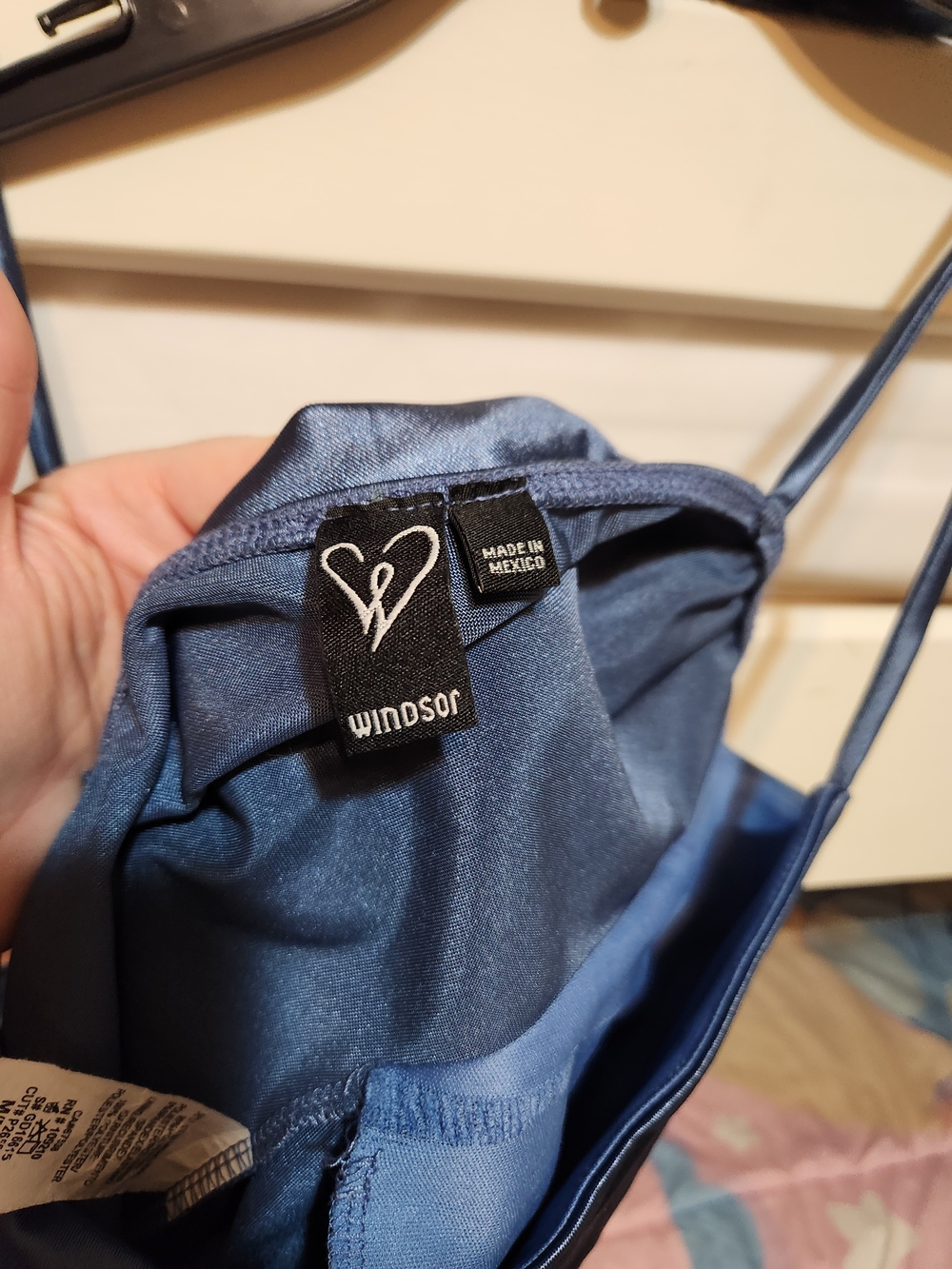Windsor Satin Asymmetrical Slip Dress in Navy Blue - Picture 4 of 5